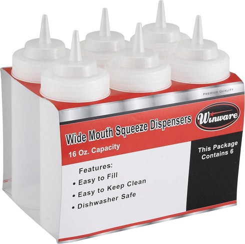 Winco Chocolatier's Wide Mouth Squeeze Bottles for Chocolate, 12-Ounce, 6-Pack...