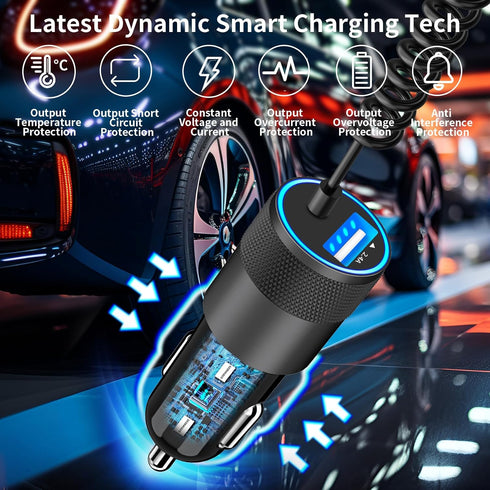 ?MFi Certified? iPhone 15 Car Charger Fast Charging, Rombica 4.8A USB Power Cigarette Lighter USB-C Car Charger Adapter + 6FT Type-C Coiled Cable ...