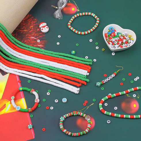 JMUQ 5200pcs Christmas Clay Beads Charms Kit for Bracelet Making, 6mm Round Flat Polymer Heishi Clay Bracelet Beads and Letter Gold Spacer Beads f...