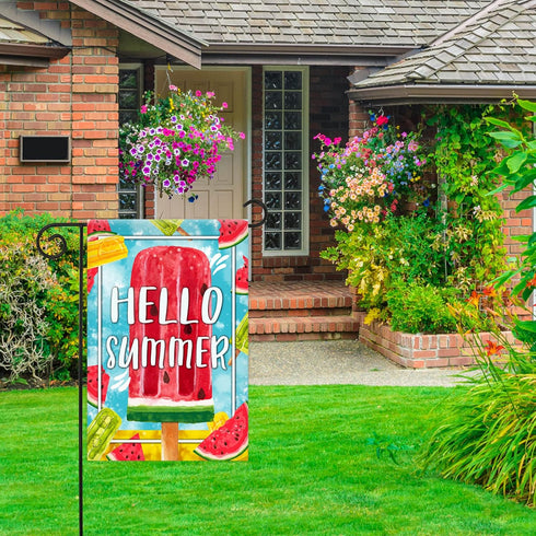 Morigins Hello Summer Popsicles and Ice Cream Double Sided Watermelon Pineapple Kiwi Fruit Garden Flag 12.5x18 inch...