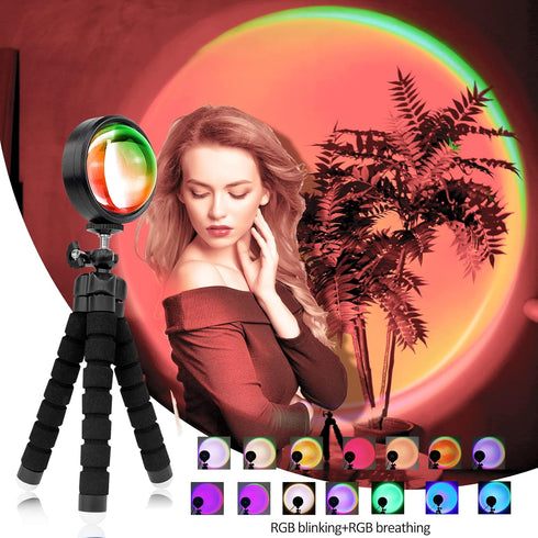 Sunset Lamp Projector Multicolor Changing LED Projection Lamp,Switch Button and APP Control 360 Degree Rotation Sunlight Lamp for Photography, Bed...