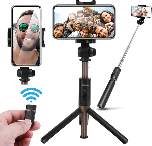 Selfie Stick Tripod with Wireless Remote Controller Pouch Extendable Adjustable Stand Mount Light-Weight V-Log Compatible with All Apple iPhone, S...