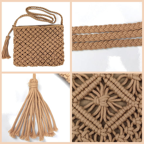 Boho Crossbody Handbag,Handwoven cotton rope Shoulder Bag,Summer Beach Clutches Bags for Women,Handmade Purse...