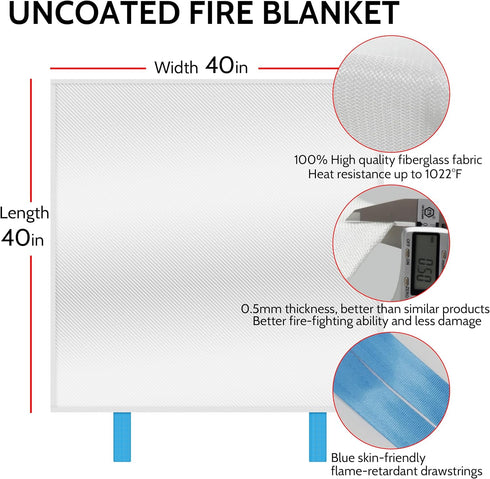 Fire Blanket, Fire Retardant Blanket,Emergency Fire Blanket for Kitchen, Home, School, Fireplace, Grill, Car, Office and Warehouse. CE Certified. ...