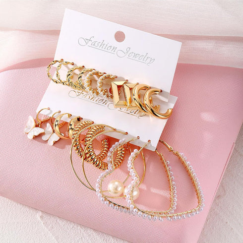 10 Pairs Gold Hoop Earring Set For Women Chunky Earrings Multipack, Hypoallergenic Trendy Big Samll Stud Earring Lightweight Twisted Pearl Ear Pac...