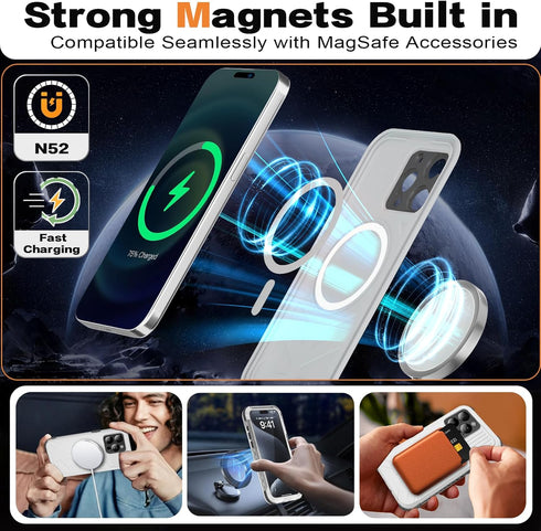 iPhone 15 Pro Max Waterproof Case Compatible with MagSafe, Translucent Slim IP68 Underwater Built-in Screen Protector, 12FT Military Grade, 360 Fu...