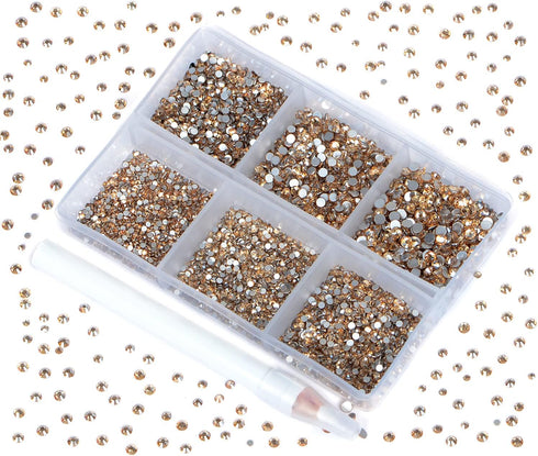 Bymitel 7200 Pieces 6 Mixed Sizes Glue Fix on Glass Rhinestones Round Crystal Gems Flatback for DIY Jewelry Making with one Picking Pen(6-Sizes 72...