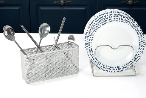 Kitchen Utensil Chopsticks Perforated Holder with Hooks - 304 Stainless Steel Storage for Organizer Dishwasher Safe (Large Rectangle)...