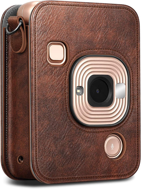 Fintie Carrying Case for Fujifilm Instax Mini LiPlay Hybrid Instant Camera - Premium Vegan Leather Portable Bag Cover with Removable Strap, Brown...