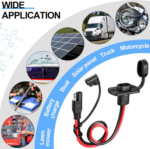 Tuanse 4 Pcs 12 AWG Power Socket Sidewall Port Compatible with SAE Quick Connect Solar Panel Weatherproof Solar Panel Cables and Connectors Batter...