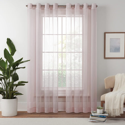 Eclipse Livia Sheer Rod Grommet 54 x 63 Curtain Panel in Blush...
