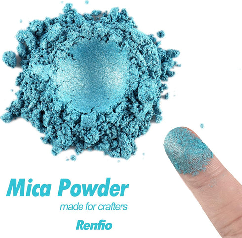Renfio 100g Mica Powder Pigment, Metallic Natural Dye Mineral Pearl Shimmer Epoxy Resin Dye for Painting Soap Making Slime Bath Bombs 3.5 Oz - Sky...