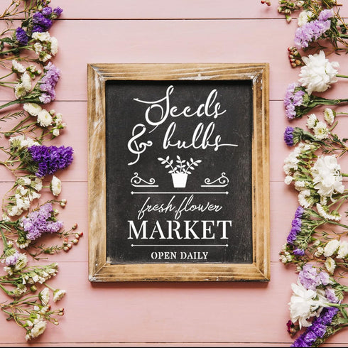 Flower Market Stencil for Crafts Spring Farmhouse Stencils for Painting on Wood Burning Wall, Large Garden Kitchen Embroidery Stencils Paint Art H...