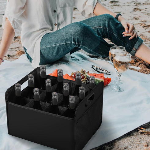 12 Bottle Wine Carrier, Collapsible Wine Bottle Storage Box Premium Felt Liquor Bottle Tote with Handles for Travel/Party/Picnic/Vacation, Black...