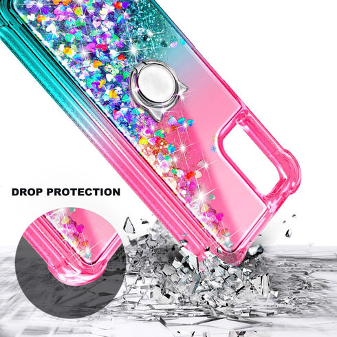 NZND Compatible with Nokia C300 (N155DL) Case, Nokia G100 (N150DL) with Tempered Glass Screen Protector, Ring Holder/Wrist Strap, Glitter Liquid F...