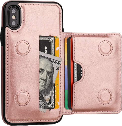 KIHUWEY Compatible with iPhone Xs/X Wallet Case Credit Card Holder, Premium Leather Kickstand Durable Shockproof Protective Cover for iPhone X/Xs ...