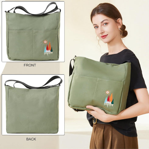 Canvas Crossbody Bag for Women Men, Fashion Casual Shoulder Bags Messenger Bag with Embroidery...