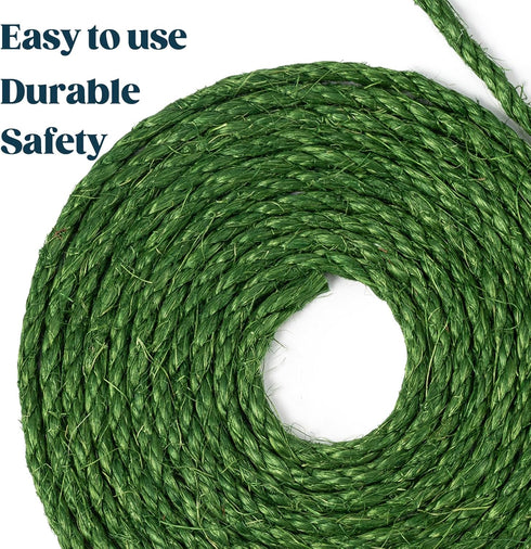 Pelzin Cat Green Sisal Rope for Scratching Post Tree Replacement 50ft - 1/4in - Green...