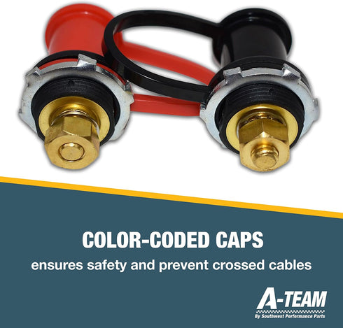 A-Team Performance - Color-Coded Battery Charger Post Comes in Pair, of 3/8 Inch Studs, 1 Black Cap and 1 Red Cap. - Compatible with Auto, Truck, ...