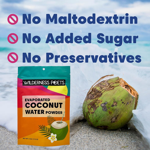 Wilderness Poets, 100% Evaporated Coconut Water Powder - No Maltodextrin, No Fillers, No Additives - 1 Ingredient - Instant Mix (4 Ounce)...