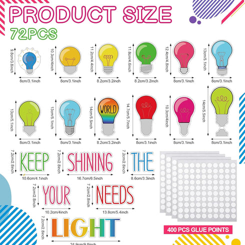 Karenhi 108 Pcs Back to School Light Bulb Bulletin Board Decoration Cutouts Set with 400 Glue Point Motivational Light Bulb Border for Class Home ...