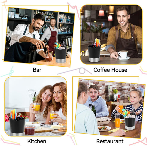 Straw Holder for Countertop, 3 Grid Stainless Steel Straw Dispenser Drinking Straw Dispenser Coffee Stirrers Holder Forks Spoon Organizer for Coff...