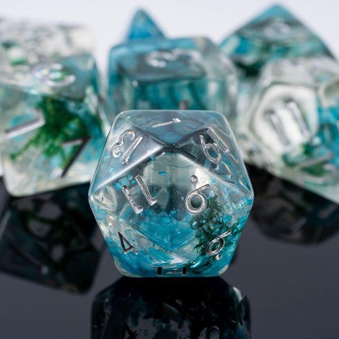 Green Moss Dice Set for DND - Unique Green Moss with Blue Shell for Role Playing Games (RPG) - Stunning Resin Polyhedral Dice Set for D&D Pathfind...