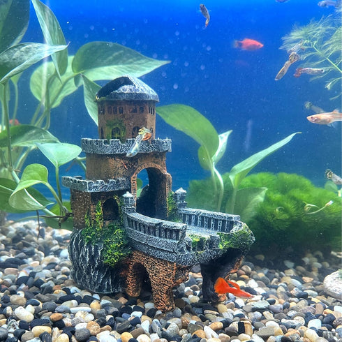Aquarium Landscape Castle Fish Tank Ornament Creative Fish and Shrimp Dodge House Aquarium Grass Tank Landscape Decoration Ancient Architectural M...