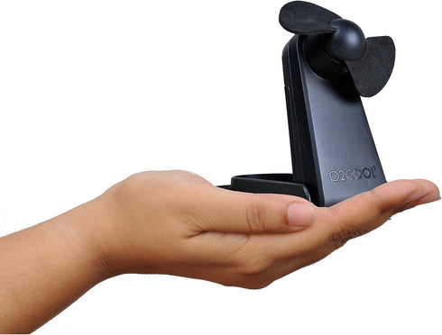 O2COOL Personal Battery Pocket and Table Desk Fan - Carabiner Clip - Flip Down Stand - Quiet - Foam Blades - Black...