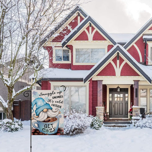 Snuggle Up Gnomies It's Cold Outside Home Decorative Garden Flag Winter Gnome Plaid House Yard Coffee Bean Cup Snowflake Outside Decor, Christmas ...