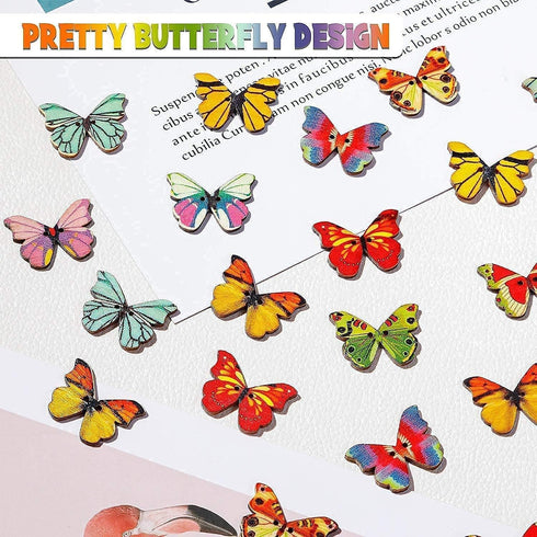 200Pcs Wooden Butterfly Buttons Bulk - 1 Inch Decorative Butterfly Buttons with 2 Holes for Craft DIY Sewing...