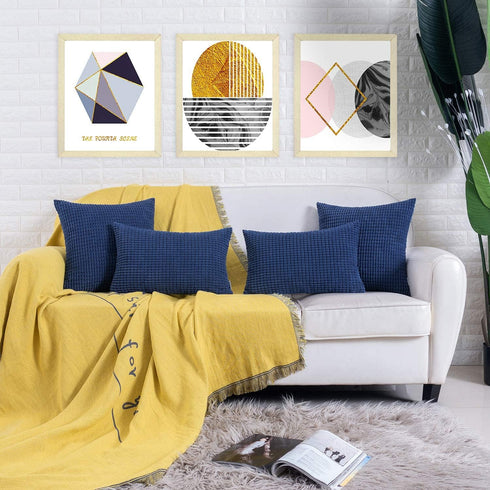 HWY 50 Navy Blue Corduroy Throw Pillow Covers 16x16 Inch, Pack of 2, Soft Solid Decorative Cushion Cases for Couch Sofa Bed Living Room, Corn Text...