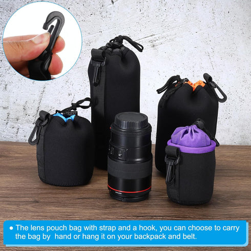 PATIKIL Camera Lens Bag, 2 Pcs 3.1" IDx3.9 H Drawstring Lens Pouch with Thick Protective Neoprene, Lens Case for DSLR Camera Lens, Water Coffee Cu...