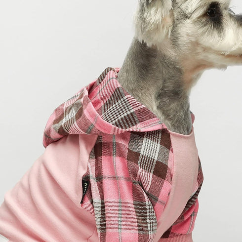 Fitwarm 100% Cotton Girl Plaid Dog Clothes Lightweight Puppy Hoodie Pet Sweatshirt Doggie Hooded Outfits Cat Apparel Pink XX-Large...