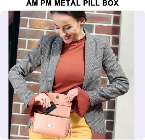 Pill Box 2 Times a Day - Metal Pill Container, Portable Daily 2 Compartment Pill Case, Waterproof Travel Aluminum Pill Holder for Fish Oils, Vitam...