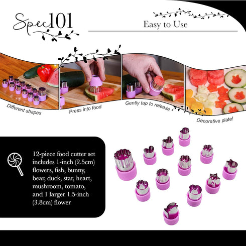 Vegetable Chopper - 12pc Mini Food Chopper with Flower, Animal, and Shape Fruit Cutter Pieces for Treats...