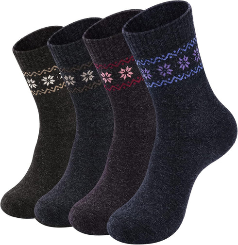 Pack of 4 Womens Merino Wool Socks Winter Hiking Socks Knit Outdoor Recreation Socks Warm Soft and Comfortable Size 5 to 9...