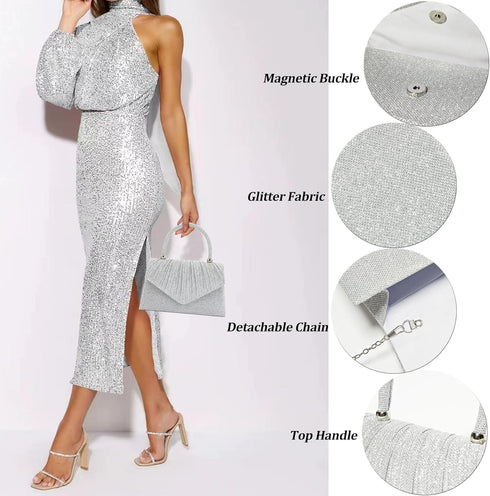 Women's Evening Handbags, Elegant Pleated Clutch Purse for Formal Prom Tea Party Wedding guest Cocktail Night Date...