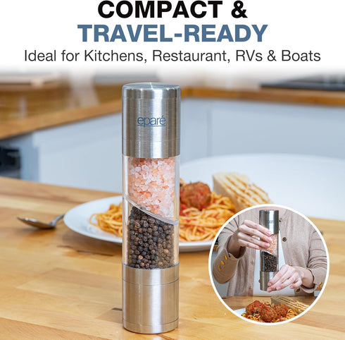 Eparé 2 in 1 Salt and Pepper Grinder Combo – Manual Dual Salt and Pepper Grinder in One for Kitchen Use – Stainless Steel All in One Himalayan Sal...