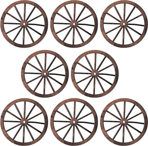 8 Pieces Wooden Wagon Wheel Wall Decor 10 Inches Old Western Wood Wall Art Farmhouse, Rustic Yard Decor Wood Hanging Decorative Wheels for Garden ...