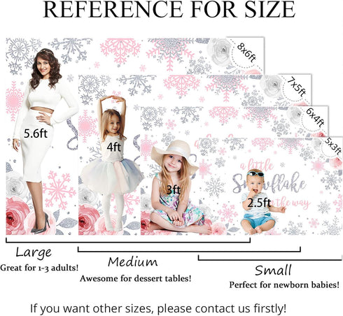 Mocsicka Snowflake Baby Shower Backdrop - Winter Wonderland Photography Background - Pink & Silver Snowflakes - 7x5ft (82x60 inch)...