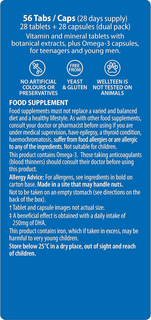 Wellteen Him Plus Omega-3 - Maximum Nutritional Support for Teenagers and Young Men Ages 13-19 - 56 Tablets and Capsules...
