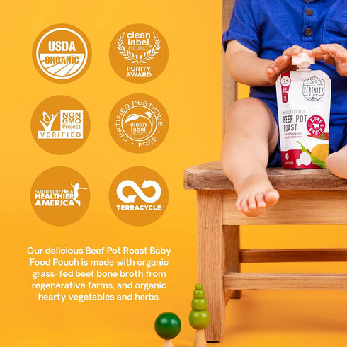 Serenity Kids Bone Broth Puree Made With Organic Veggies | Clean Label Project Purity Award Certified | 3.5 Ounce BPA-Free Pouch | Grass Fed Beef ...
