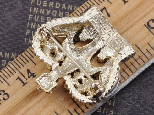 Alilang Antique Synthetic Emerald Green Crystal Rhinestone Golden Brass Crown Brooch Pin...