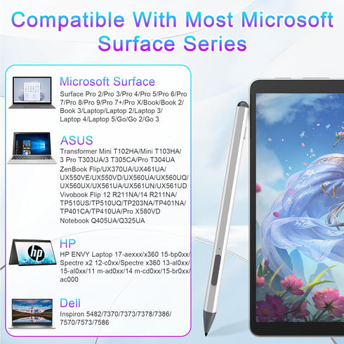Stylus Pen for Microsoft Surface with 30mins Fast Charging, Surface Pro Pen for Surface Pro 11/10/9/8/7/6/5/4/3/X, Surface Go 3/2/1, Surface Book/...