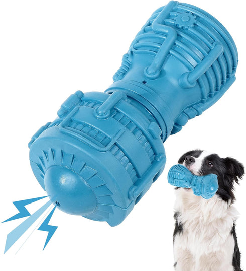 PrimePets Dog Chew Toy, Squeaky Dog Toy for Large Medium Dogs, Blue Rubber Enrichment Toy for Interactive Play, Teeth Cleaning, Milk Flavored Dent...