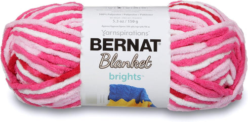 Bernat Blanket Brights Yarn, 5.3 oz, Gauge 6 Super Bulky Chunky, Raspberry Ribbon Varg......