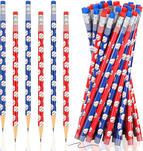 36 Pieces Baseball Pencils Baseball Party Favors Unsharpened Baseball Printed Wooden Pencils with Eraser Sports Themed Fun Drawing Pencils for Bas...