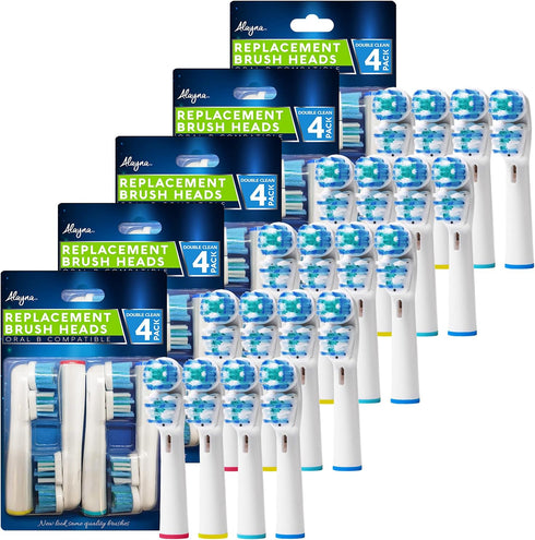 Replacement Brush Heads Compatible with OralB Braun- Best Double Clean, Pack of 20 Electric Toothbrush Replacement Heads- for Oral B Pro, 1000, 80...
