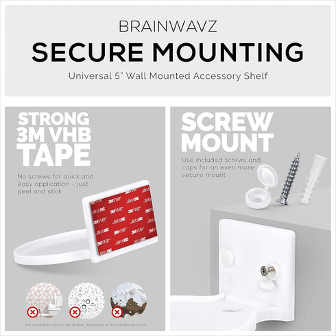 BRAINWAVZ 5” Round Floating Shelf Mount for Security Cameras Baby Monitors Speakers Plants Toys & More Universal Holder Stick-On Or Screw Mount, E...
